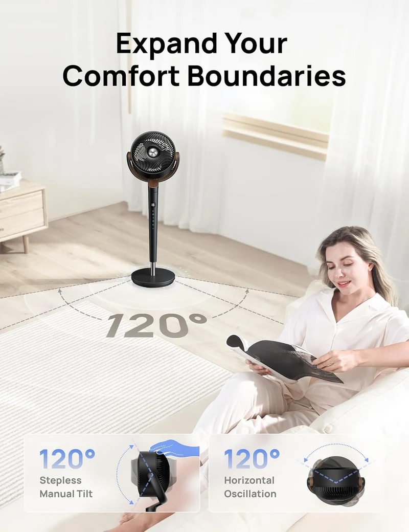 Dreo Fan 120° Oscillating , Quiet Pedestal w/ DC Motor, 9 Speeds, 4 modes, 37-42" Adjustable Height, 9H Timer - Black