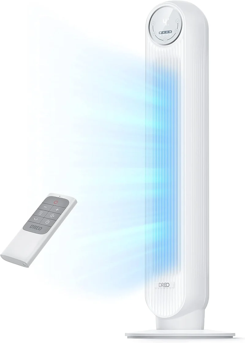 Tower Fan 25ft/s Velocity Quiet Floor Fan, 90° Oscillating w/ 4 Speeds, 4 Modes, 8H Timer - White