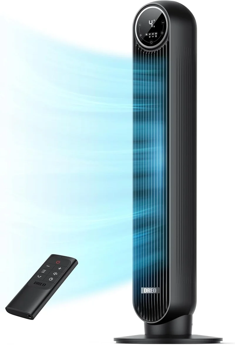 Tower Fan 25ft/s Velocity Quiet Floor Fan, 90° Oscillating w/ 4 Speeds, 4 Modes, 8H Timer - Black