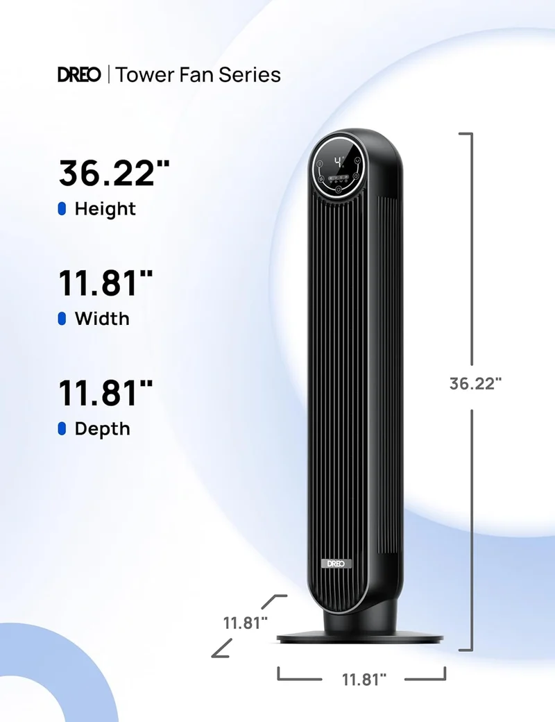 Tower Fan 25ft/s Velocity Quiet Floor Fan, 90° Oscillating w/ 4 Speeds, 4 Modes, 8H Timer - Black