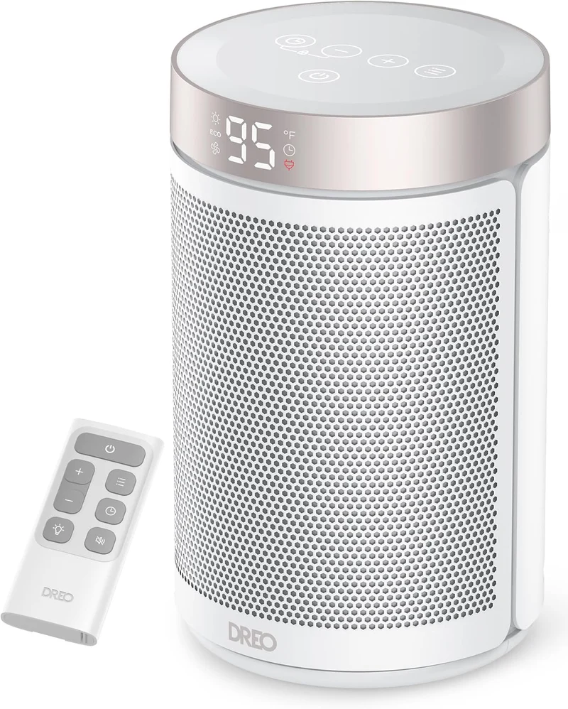 Portable Electric Space Heaters for Indoor Use with Thermostat and Remote Digital Display, 12H Timer, 5 Mode, 1500W PTC Ceramic - WHITE