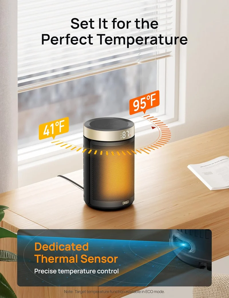 Portable Electric Space Heaters for Indoor Use with Thermostat and Remote Digital Display, 12H Timer, 5 Mode, 1500W PTC Ceramic - GOLD