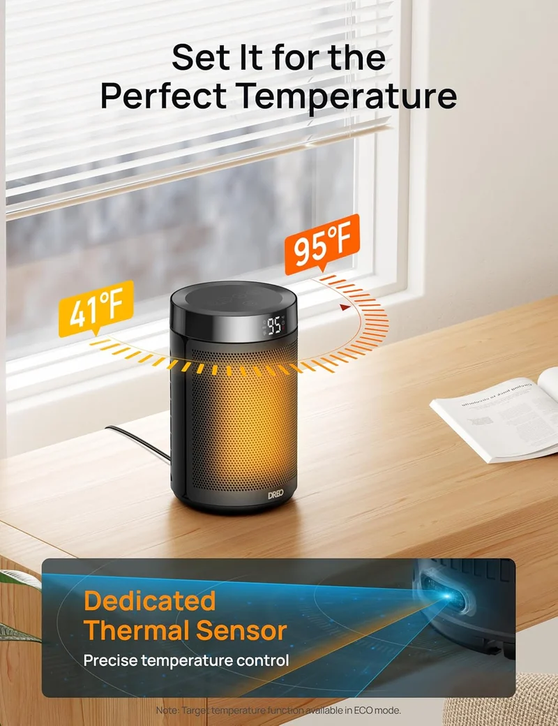 Portable Electric Space Heaters for Indoor Use with Thermostat and Remote Digital Display, 12H Timer, 5 Mode, 1500W PTC Ceramic - BLACK