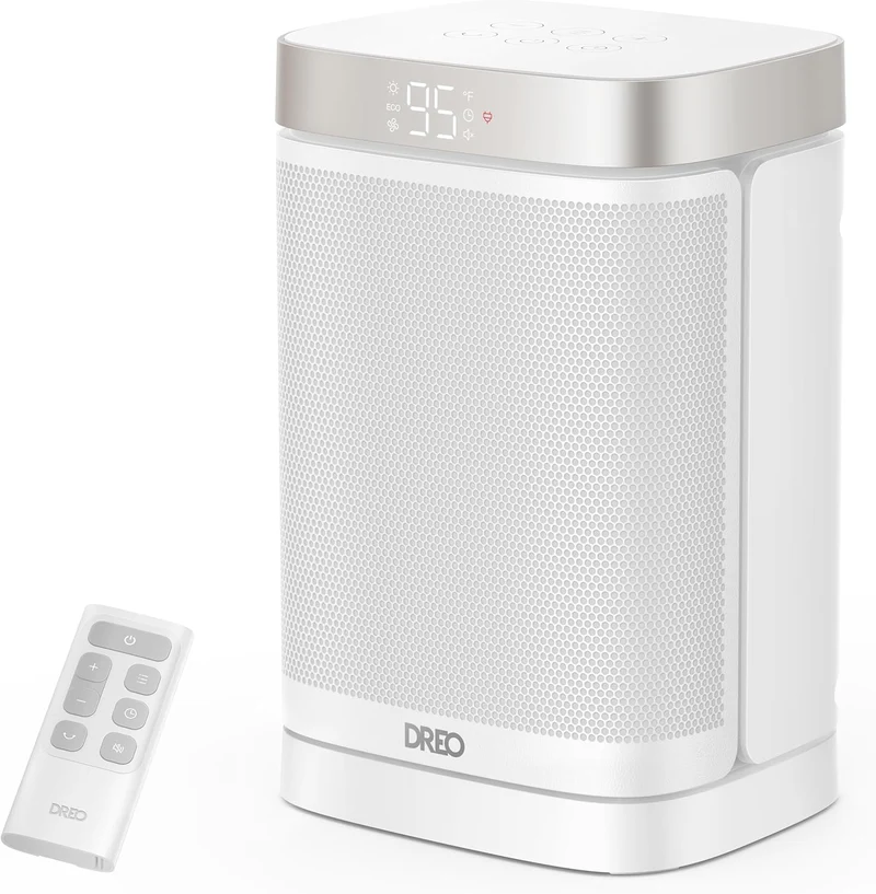 Portable Atom One Space Heater w/ Remote, 70°Oscillating w/ Digital Thermostat, 1500W PTC Ceramic, 12h Timer, Quiet Safety Heating - Starlight