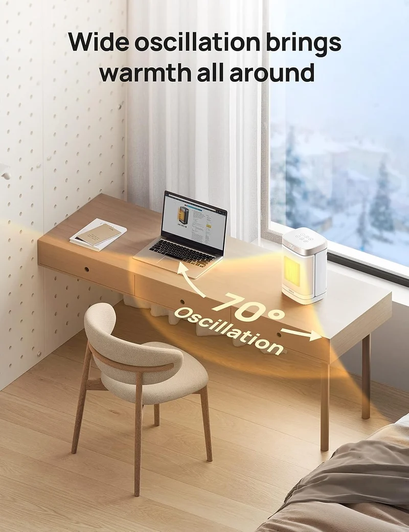 Portable Atom One Space Heater w/ Remote, 70°Oscillating w/ Digital Thermostat, 1500W PTC Ceramic, 12h Timer, Quiet Safety Heating - Starlight
