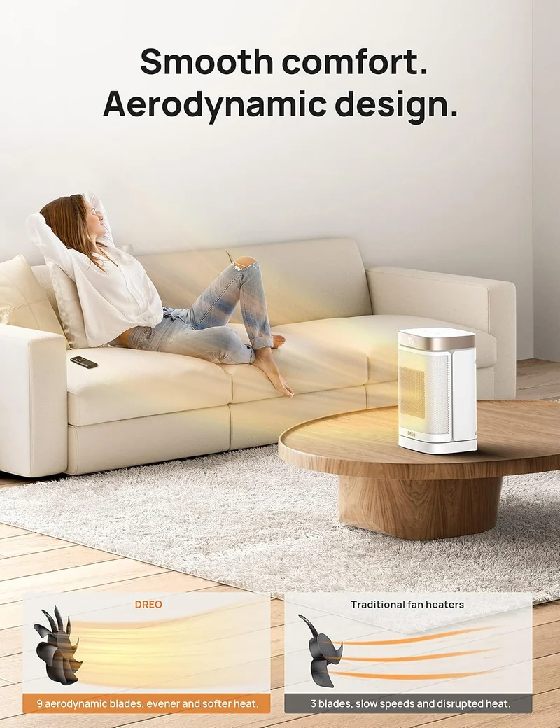 Portable Atom One Space Heater w/ Remote, 70°Oscillating w/ Digital Thermostat, 1500W PTC Ceramic, 12h Timer, Quiet Safety Heating - Starlight