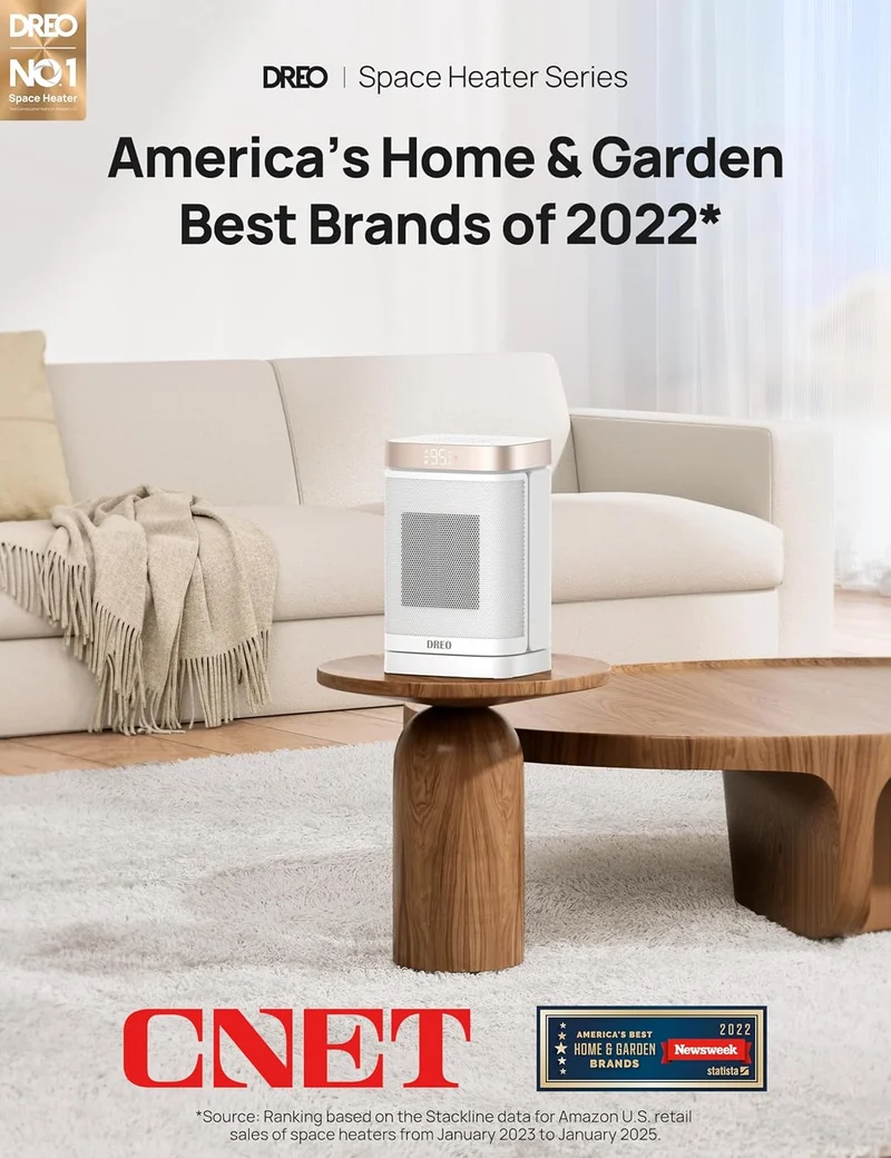Portable Atom One Space Heater w/ Remote, 70°Oscillating w/ Digital Thermostat, 1500W PTC Ceramic, 12h Timer, Quiet Safety Heating - Starlight