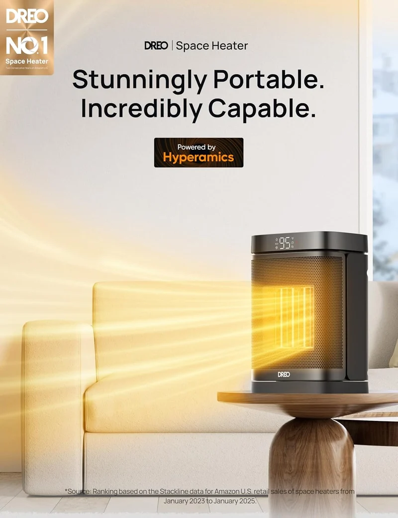Portable Atom One Space Heater w/ Remote, 70°Oscillating w/ Digital Thermostat, 1500W PTC Ceramic, 12h Timer, Quiet Safety Heating - Black