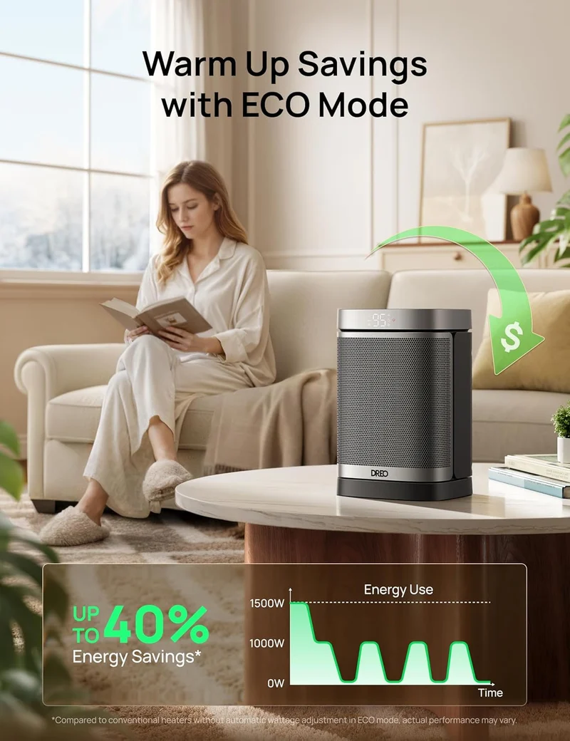 Portable Atom One Space Heater w/ Remote, 70°Oscillating w/ Digital Thermostat, 1500W PTC Ceramic, 12h Timer, Quiet Safety Heating - Silver