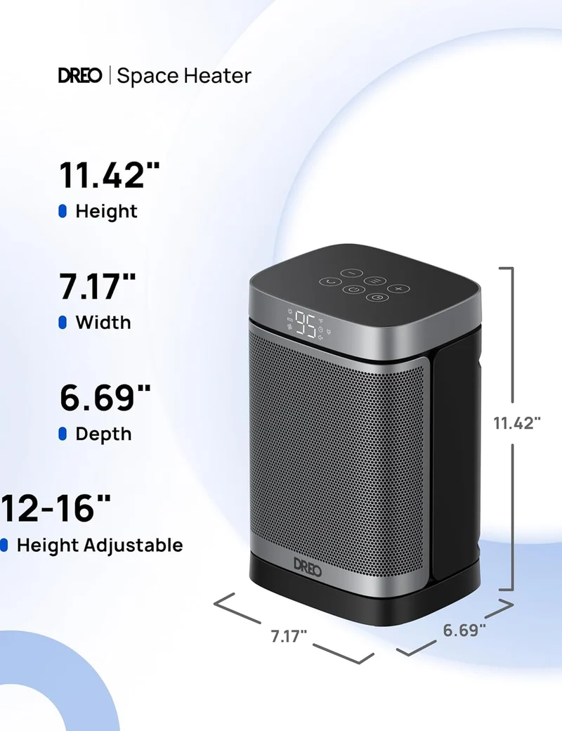 Portable Atom One Space Heater w/ Remote, 70°Oscillating w/ Digital Thermostat, 1500W PTC Ceramic, 12h Timer, Quiet Safety Heating - Silver