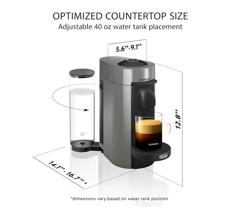 Nespresso Vertuo Plus Coffee and Espresso Maker by De'Longhi w/ Aeroccino Milk Frother - Grey