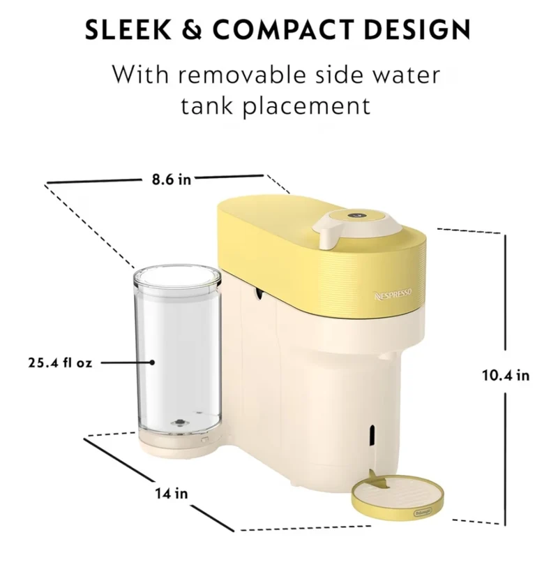 Nespresso De'Longhi Vertuo Pop+ Coffee and Espresso Maker Limited-Edition, by De'Longhi - Pastel Yellow