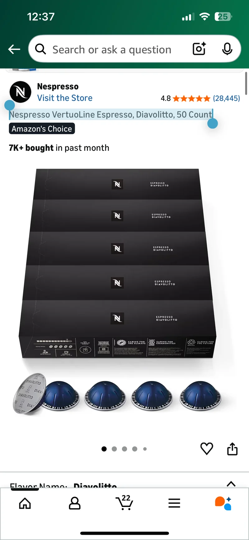 Nespresso Vertuo Line Espresso, Diavolitto (50 CT)