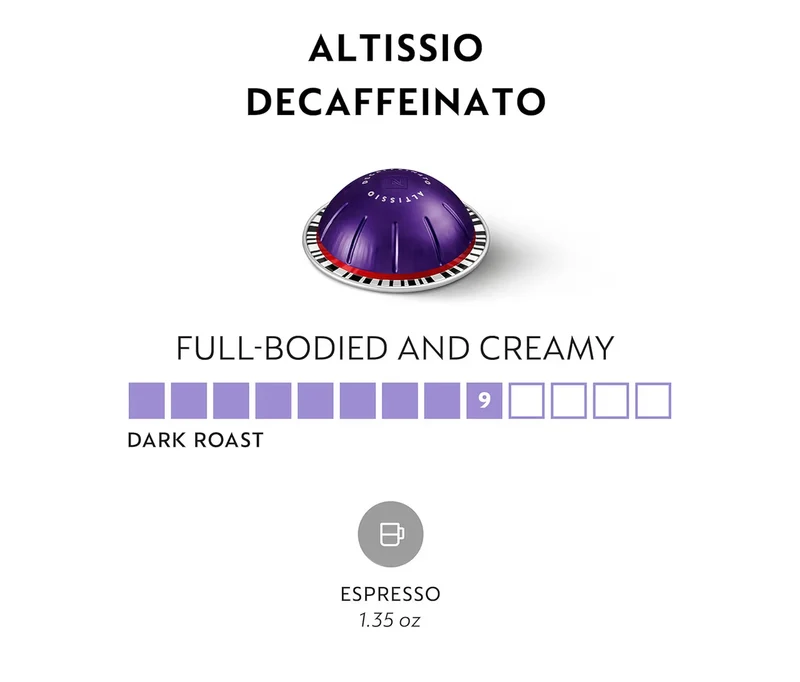 Nespresso Capsules Vertuo, Altissio Decaffeinato, Dark Roast Espresso - 50CT Espresso Pods, Brews (1.35 oz.)