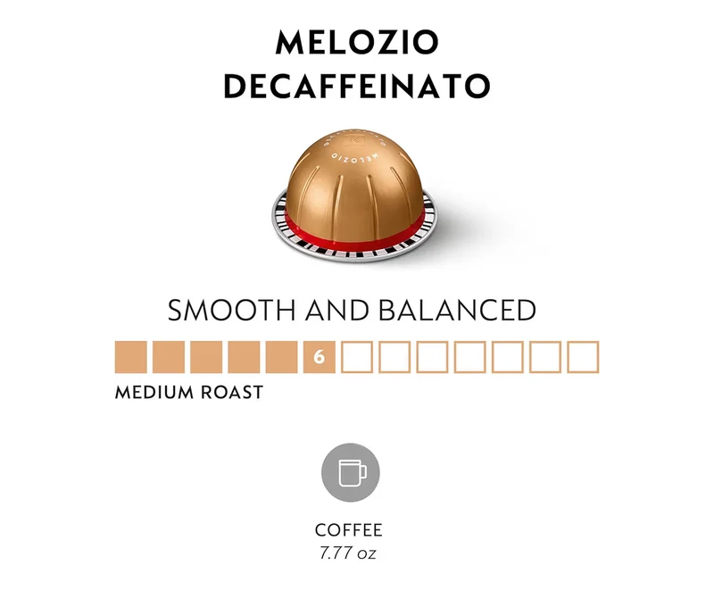 Nespresso Capsules Vertuo, Melozio Decaffeinato, Medium Roast Espresso - (30Ct) Coffee Pods Brews (7.8 oz.)