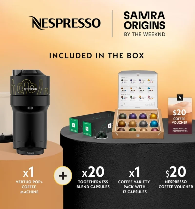 Nespresso Vertuo Pop+ Coffee and Espresso Maker by De'Longhi, Samra Origins by The Weeknd, Double Espresso - Light Roast (20Ct )