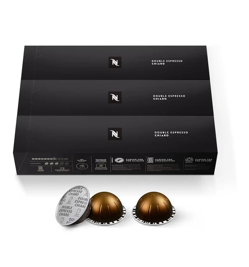 Nespresso Capsules Vertuo, Double Espresso Chiaro, Medium Roast Espresso Coffee, Brews 2.7oz. - 30CT Coffee Pods