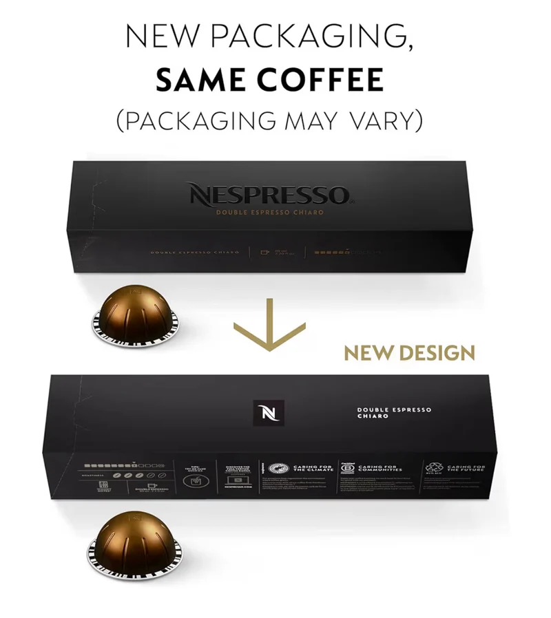 Nespresso Capsules Vertuo, Double Espresso Chiaro, Medium Roast Espresso Coffee, Brews 2.7oz. - 30CT Coffee Pods