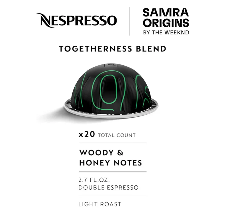 Nespresso I Samra Origins by The Weeknd Vertuo Blend, Double Espresso, Light Roast,Brews 2.7 Oz. -20CT Pods
