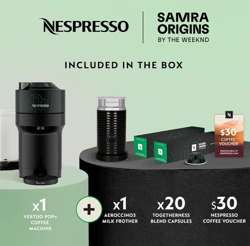 Nespresso Vertuo Pop+ Coffee & Espresso Maker by Breville + Aeroccino3 Milk Frother with 20 CT Coffee Pods