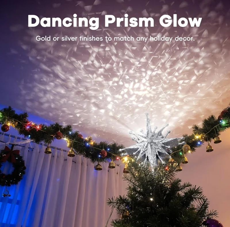 Upgraded Christmas Tree Topper Projector Light w/ Rotating Bright LED & Wide Coverage, Universal Fit for Any Height Tree - (Frosted Silver)