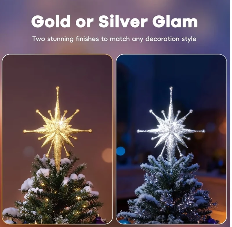 Christmas Tree Topper Projector Light w/ Rotating Bright LED & Wide Coverage, Universal Fit for Any Height Tree Decorations - (Starlight Gold)