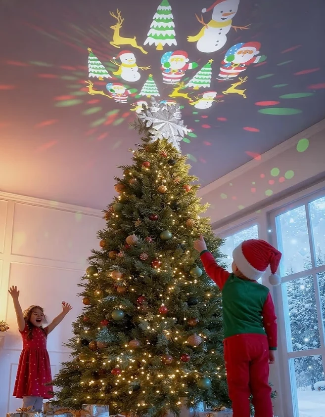 Christmas Tree Topper Lighted w/ 6 Projected Patterns, Led Rotating Magic Snowflake, 3D Hollow Glitter Lighted Decorations - (Silver)
