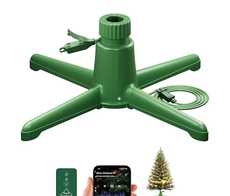 Musical 360° Rotating Christmas Tree Stand w/ Remote, Anti-Tilt Silent Spin Base, 3 LightPorts (800W), Fits 9ft Artificial Trees w/ 1.25–2" Poles