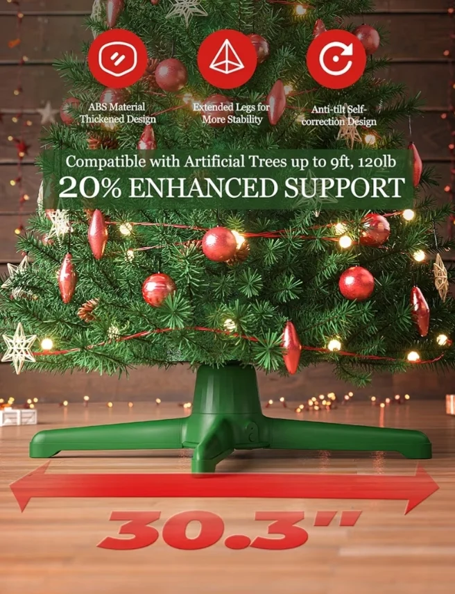 Musical 360° Rotating Christmas Tree Stand w/ Remote, Anti-Tilt Silent Spin Base, 3 LightPorts (800W), Fits 9ft Artificial Trees w/ 1.25–2" Poles