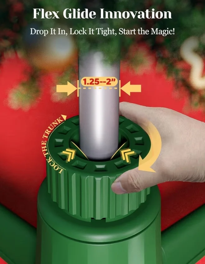 Musical 360° Rotating Christmas Tree Stand w/ Remote, Anti-Tilt Silent Spin Base, 3 LightPorts (800W), Fits 9ft Artificial Trees w/ 1.25–2" Poles