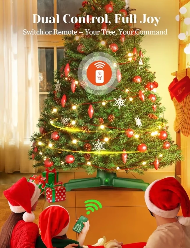 Rotating Christmas Tree Stand w/ Remote Control, Stable 360 Revolving Base Stand, Up to 7.5ft. Adjustable Artificial Christmas Tree
