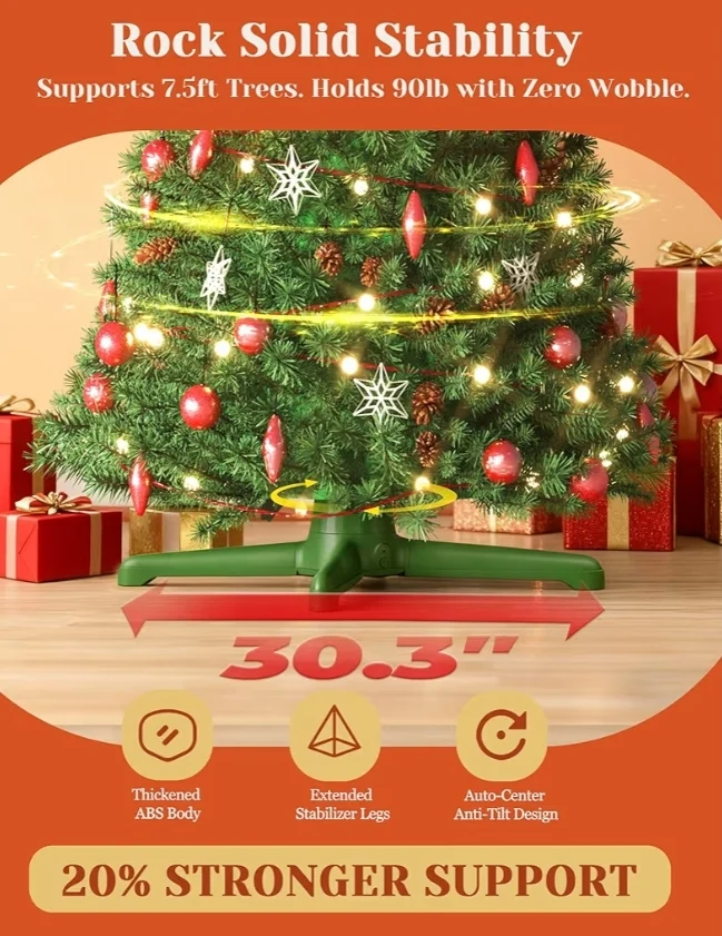 Rotating Christmas Tree Stand w/ Remote Control, Stable 360 Revolving Base Stand, Up to 7.5ft. Adjustable Artificial Christmas Tree