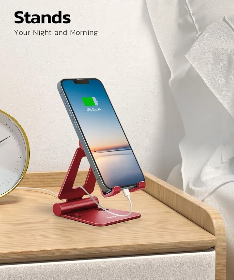 Dual Folding Fully Adjustable Foldable Phone Cradle Dock Compatible w/ iPhone 11-17 Pro Max Xs Xr X 8, Nintendo Switch, All Phones - (Red)