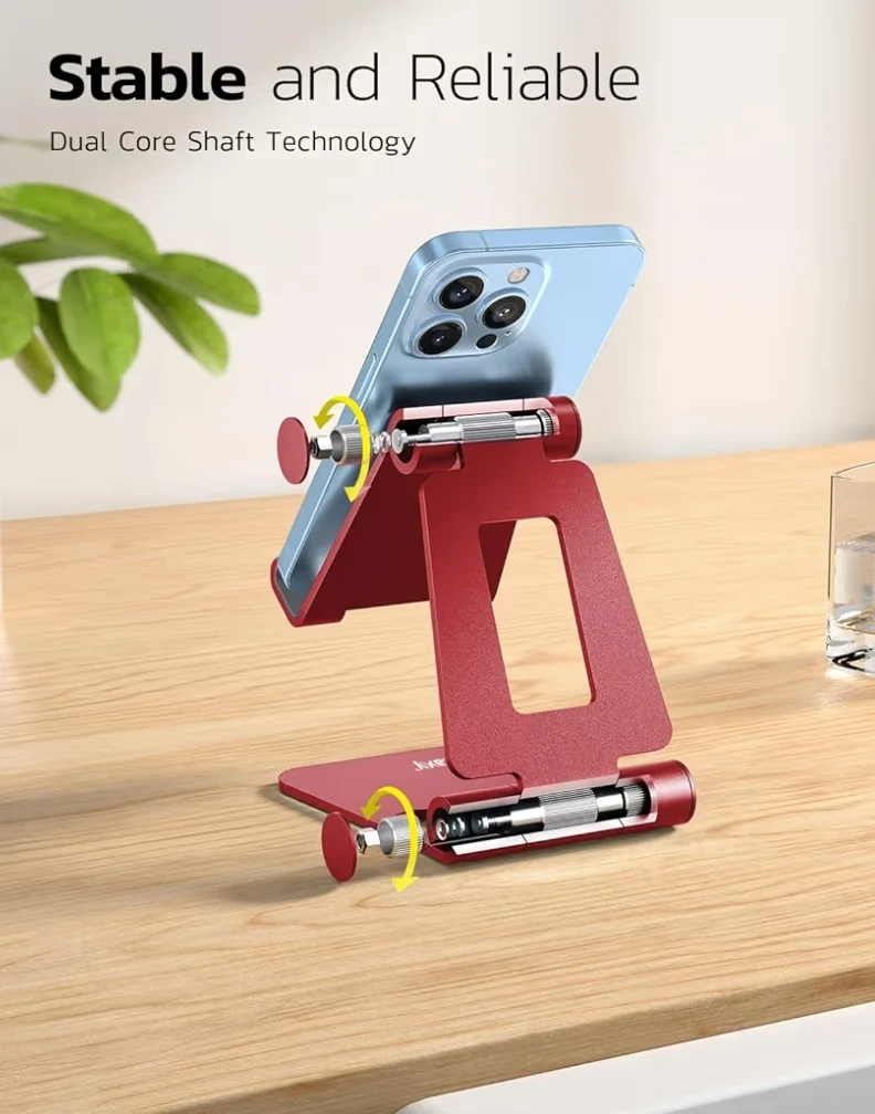 Dual Folding Fully Adjustable Foldable Phone Cradle Dock Compatible w/ iPhone 11-17 Pro Max Xs Xr X 8, Nintendo Switch, All Phones - (Red)