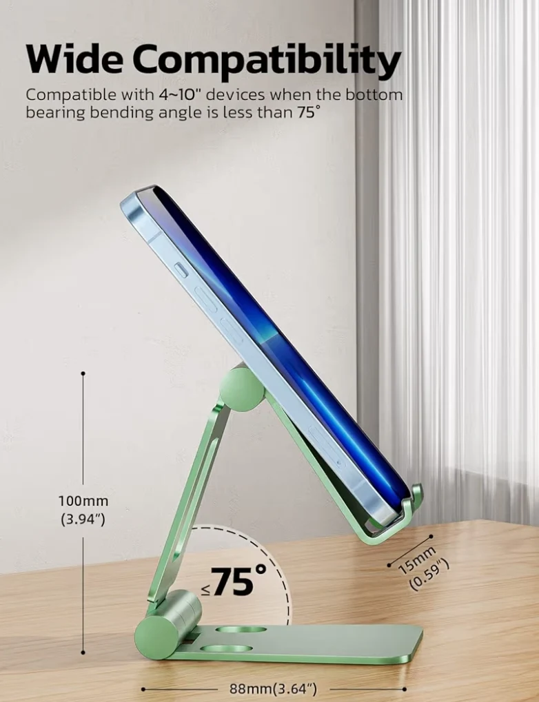 Dual Folding Fully Adjustable Foldable Phone Cradle Dock Compatible w/ iPhone 11-17 Pro Max Xs Xr X 8, Nintendo Switch, All Phones - (Green)