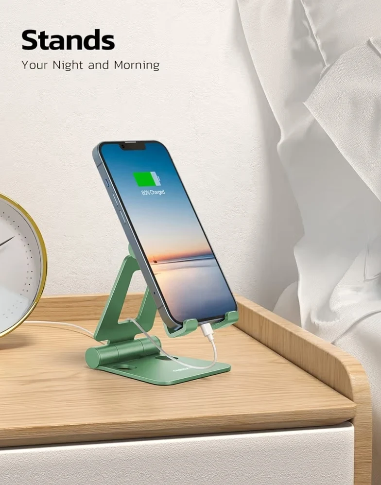 Dual Folding Fully Adjustable Foldable Phone Cradle Dock Compatible w/ iPhone 11-17 Pro Max Xs Xr X 8, Nintendo Switch, All Phones - (Green)