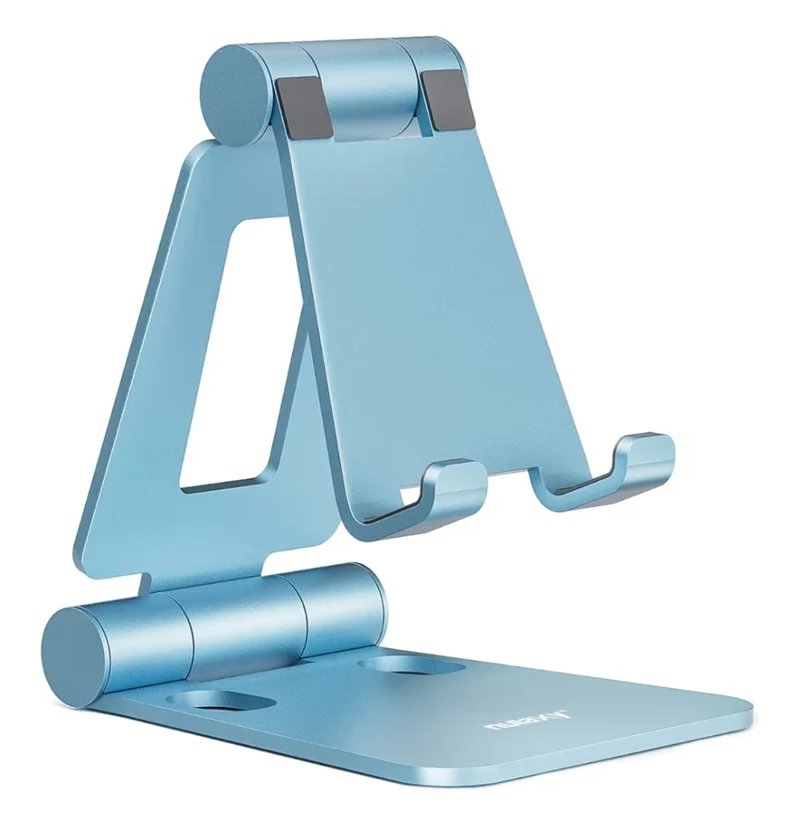 Dual Folding Fully Adjustable Foldable Phone Cradle Dock Compatible w/ iPhone 11-17 Pro Max Xs Xr X 8, Nintendo Switch, All Phones - (Blue)