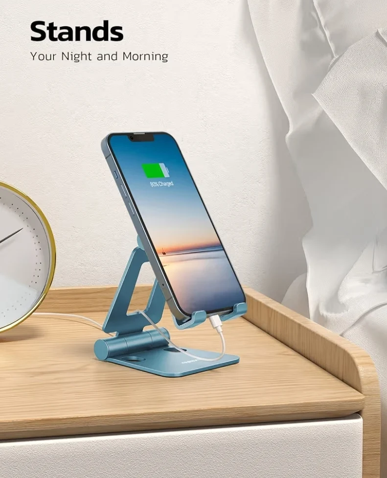 Dual Folding Fully Adjustable Foldable Phone Cradle Dock Compatible w/ iPhone 11-17 Pro Max Xs Xr X 8, Nintendo Switch, All Phones - (Blue)