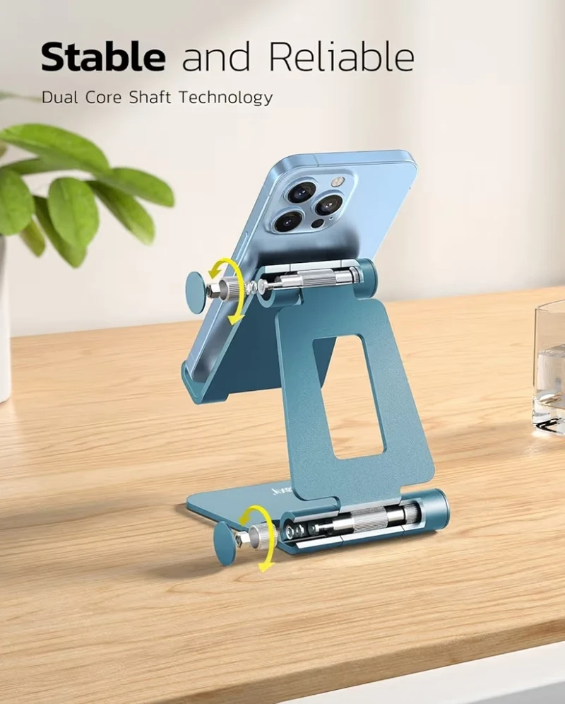 Dual Folding Fully Adjustable Foldable Phone Cradle Dock Compatible w/ iPhone 11-17 Pro Max Xs Xr X 8, Nintendo Switch, All Phones - (Blue)
