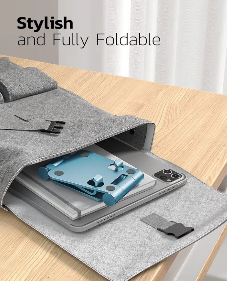 Dual Folding Fully Adjustable Foldable Phone Cradle Dock Compatible w/ iPhone 11-17 Pro Max Xs Xr X 8, Nintendo Switch, All Phones - (Blue)