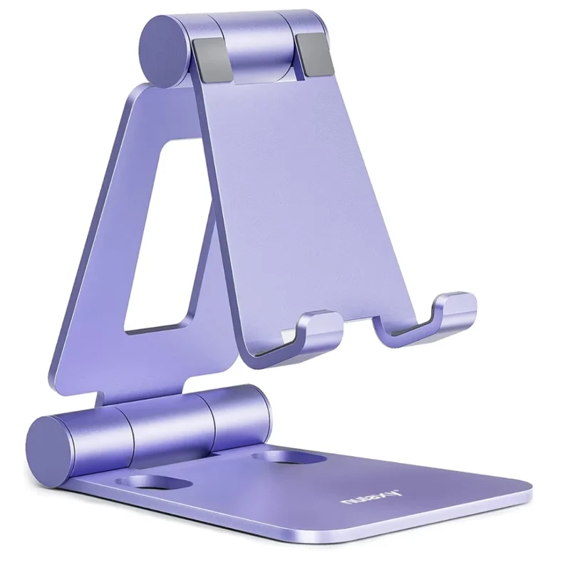 Dual Folding Fully Adjustable Foldable Phone Cradle Dock Compatible w/ iPhone 11-17 Pro Max Xs Xr X 8, Nintendo Switch, All Phones - (Purple)