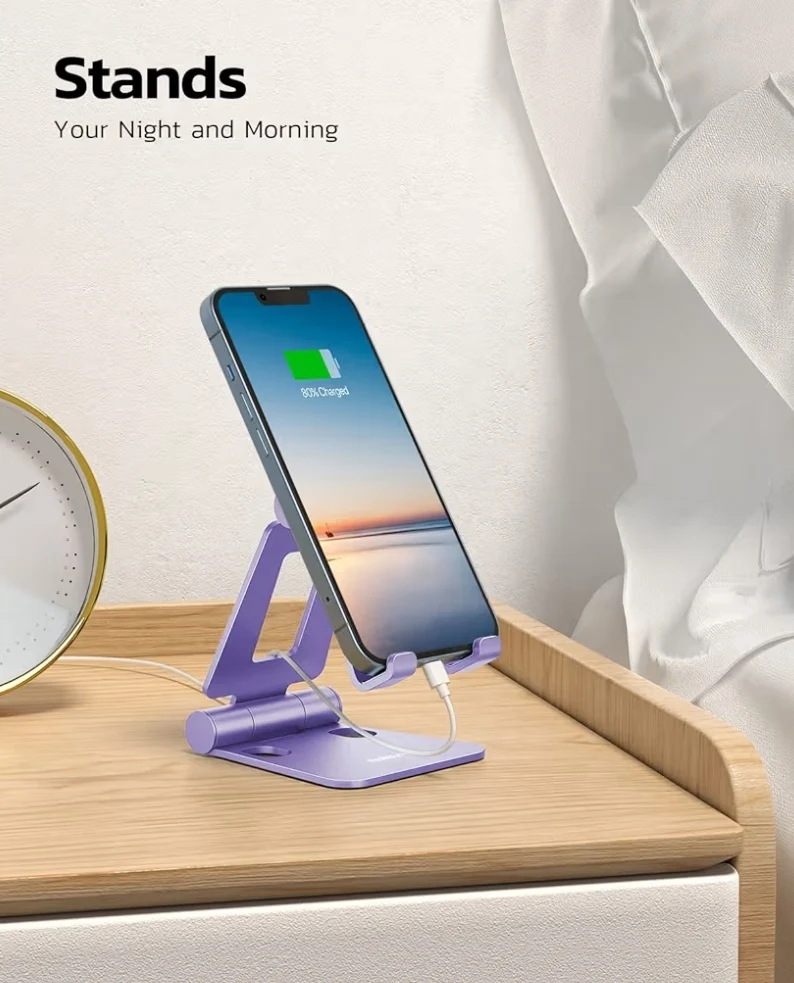 Dual Folding Fully Adjustable Foldable Phone Cradle Dock Compatible w/ iPhone 11-17 Pro Max Xs Xr X 8, Nintendo Switch, All Phones - (Purple)