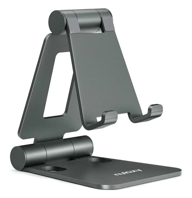 Dual Folding Fully Adjustable Foldable Phone Cradle Dock Compatible w/ iPhone 11-17 Pro Max Xs Xr X 8, Nintendo Switch, All Phones - (Gray)