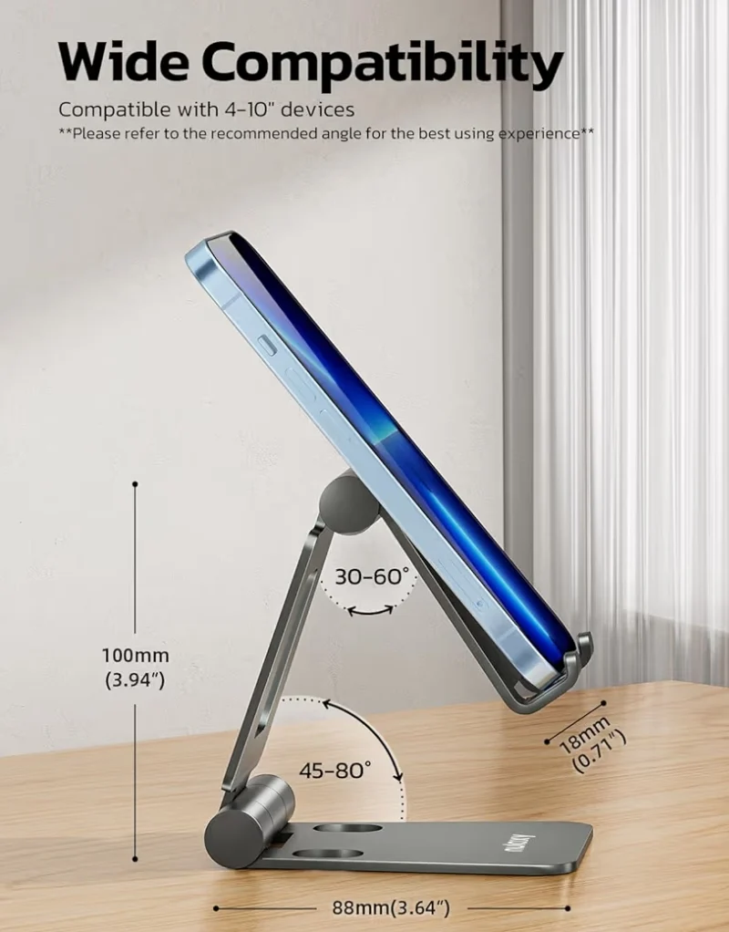 Dual Folding Fully Adjustable Foldable Phone Cradle Dock Compatible w/ iPhone 11-17 Pro Max Xs Xr X 8, Nintendo Switch, All Phones - (Gray)