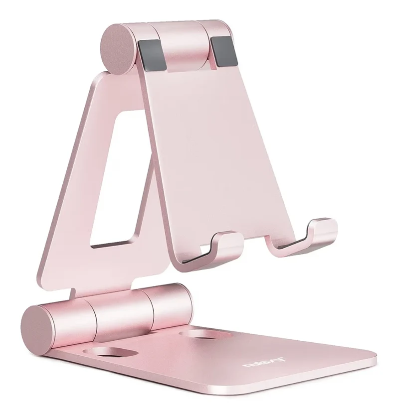 Dual Folding Fully Adjustable Foldable Phone Cradle Dock Compatible w/ iPhone 11-17 Pro Max Xs Xr X 8, Nintendo Switch, All Phones - (Rose Gold)