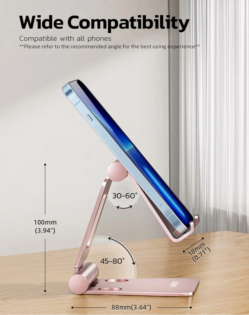 Dual Folding Fully Adjustable Foldable Phone Cradle Dock Compatible w/ iPhone 11-17 Pro Max Xs Xr X 8, Nintendo Switch, All Phones - (Rose Gold)