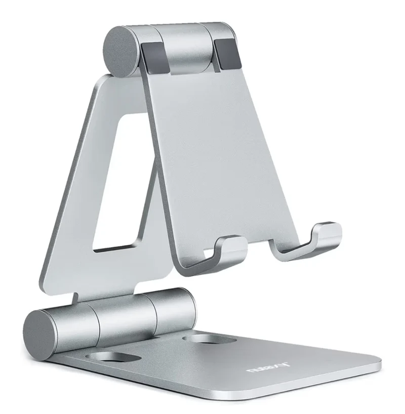 Dual Folding Fully Adjustable Foldable Phone Cradle Dock Compatible w/ iPhone 11-17 Pro Max Xs Xr X 8, Nintendo Switch, All Phones - (Silver)