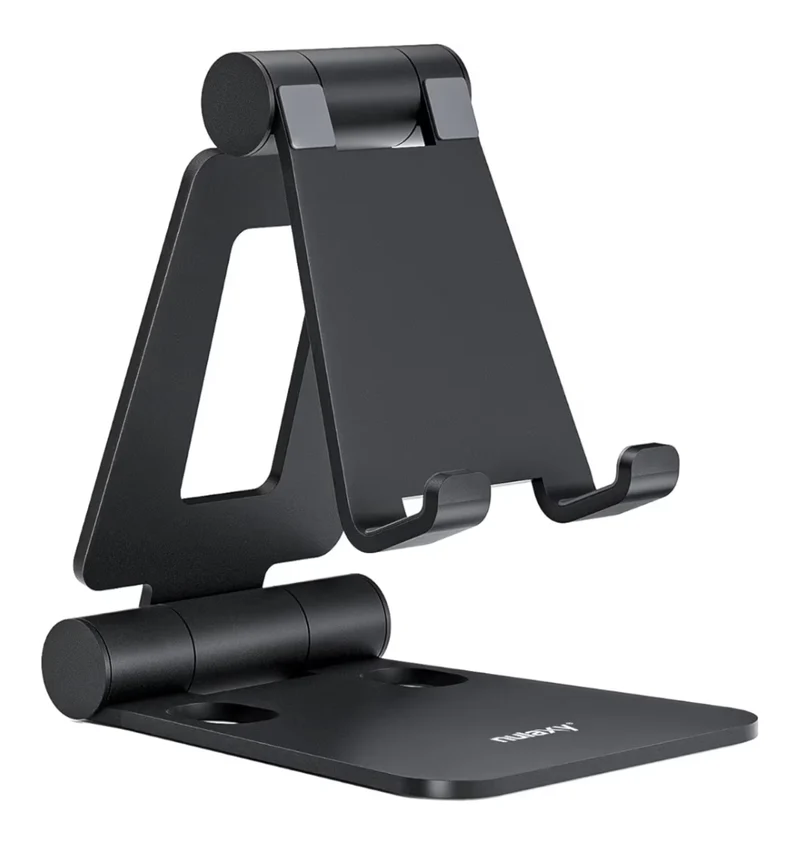 Dual Folding Fully Adjustable Foldable Phone Cradle Dock Compatible w/ iPhone 11-17 Pro Max Xs Xr X 8, Nintendo Switch, All Phones - (Black)