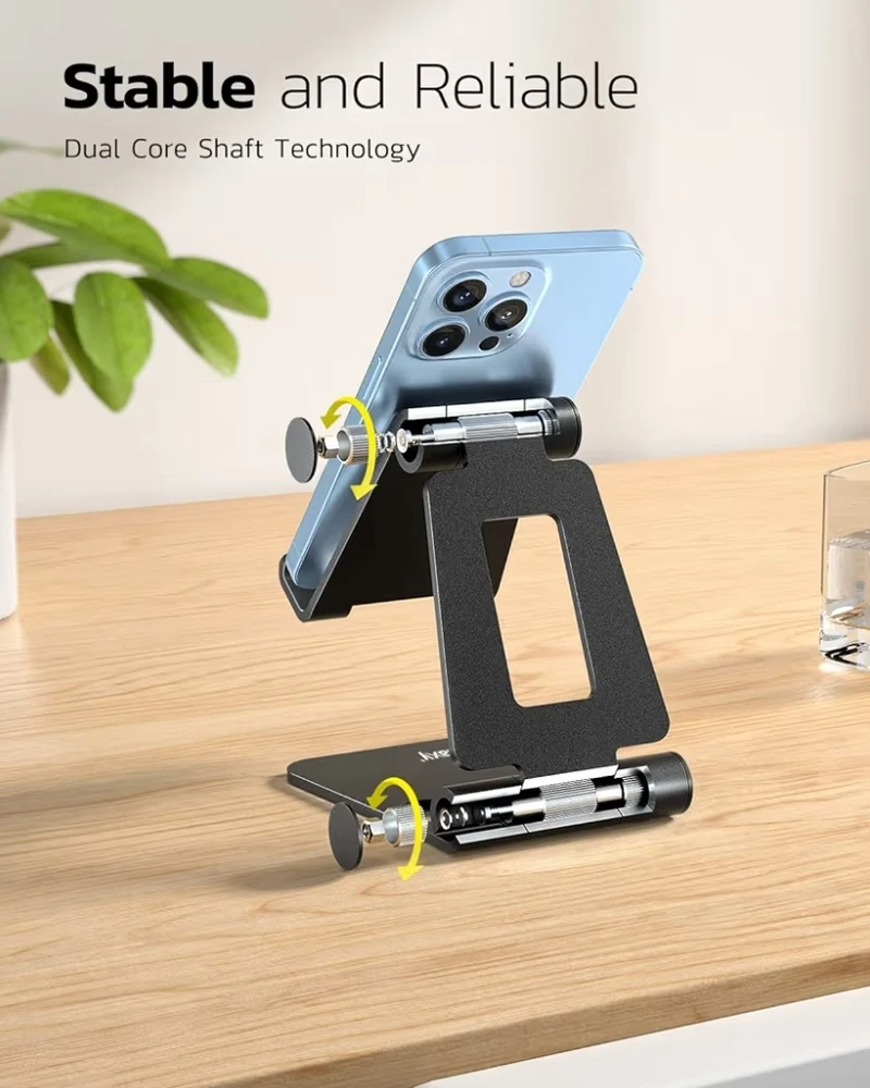 Dual Folding Fully Adjustable Foldable Phone Cradle Dock Compatible w/ iPhone 11-17 Pro Max Xs Xr X 8, Nintendo Switch, All Phones - (Black)