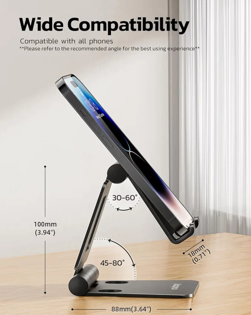 Dual Folding Fully Adjustable Foldable Phone Cradle Dock Compatible w/ iPhone 11-17 Pro Max Xs Xr X 8, Nintendo Switch, All Phones - (Black)